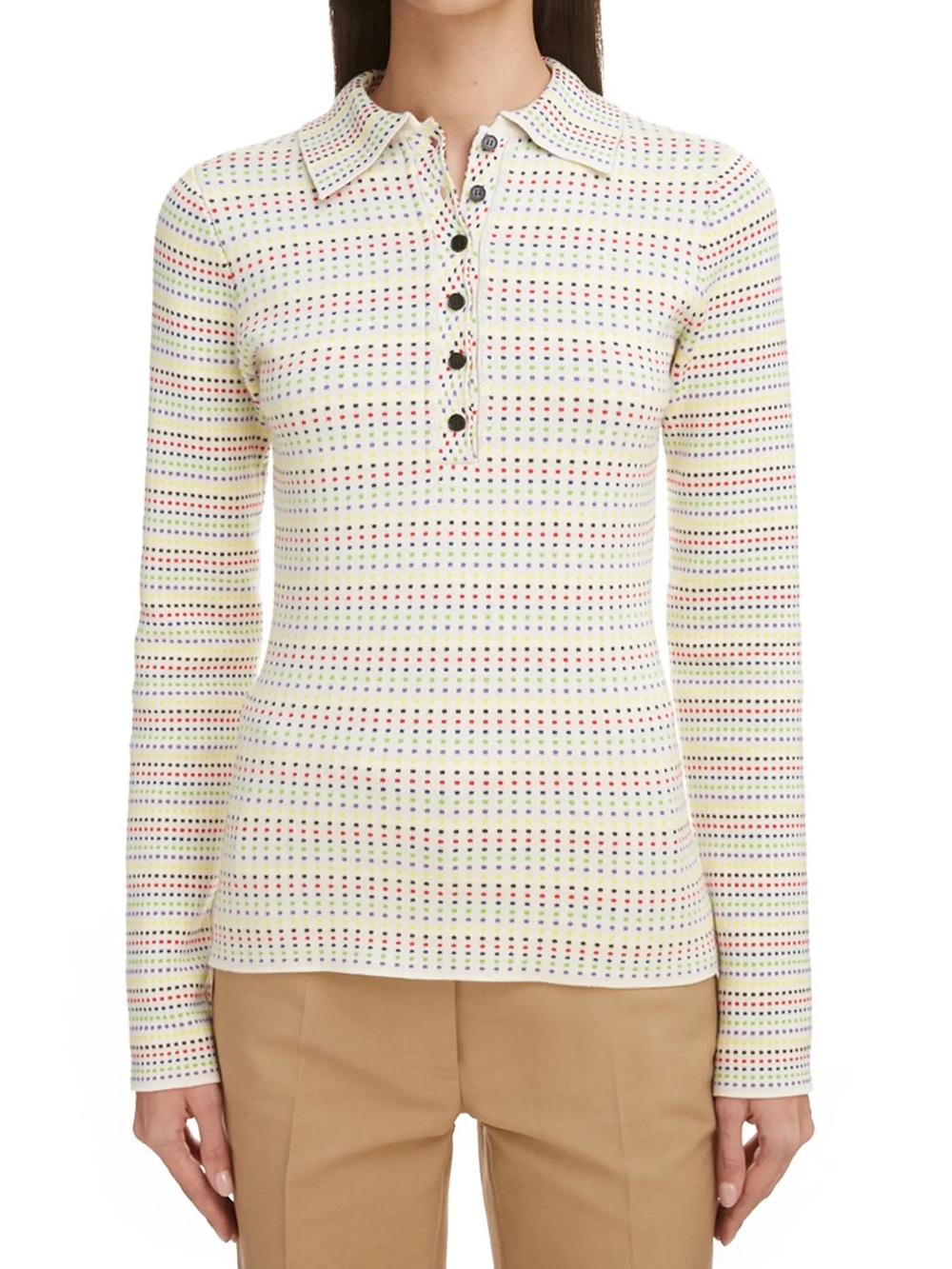 Victoria Beckham Multicolor Dot Cotton Knit Polo Sweater Long Sleeve Designer